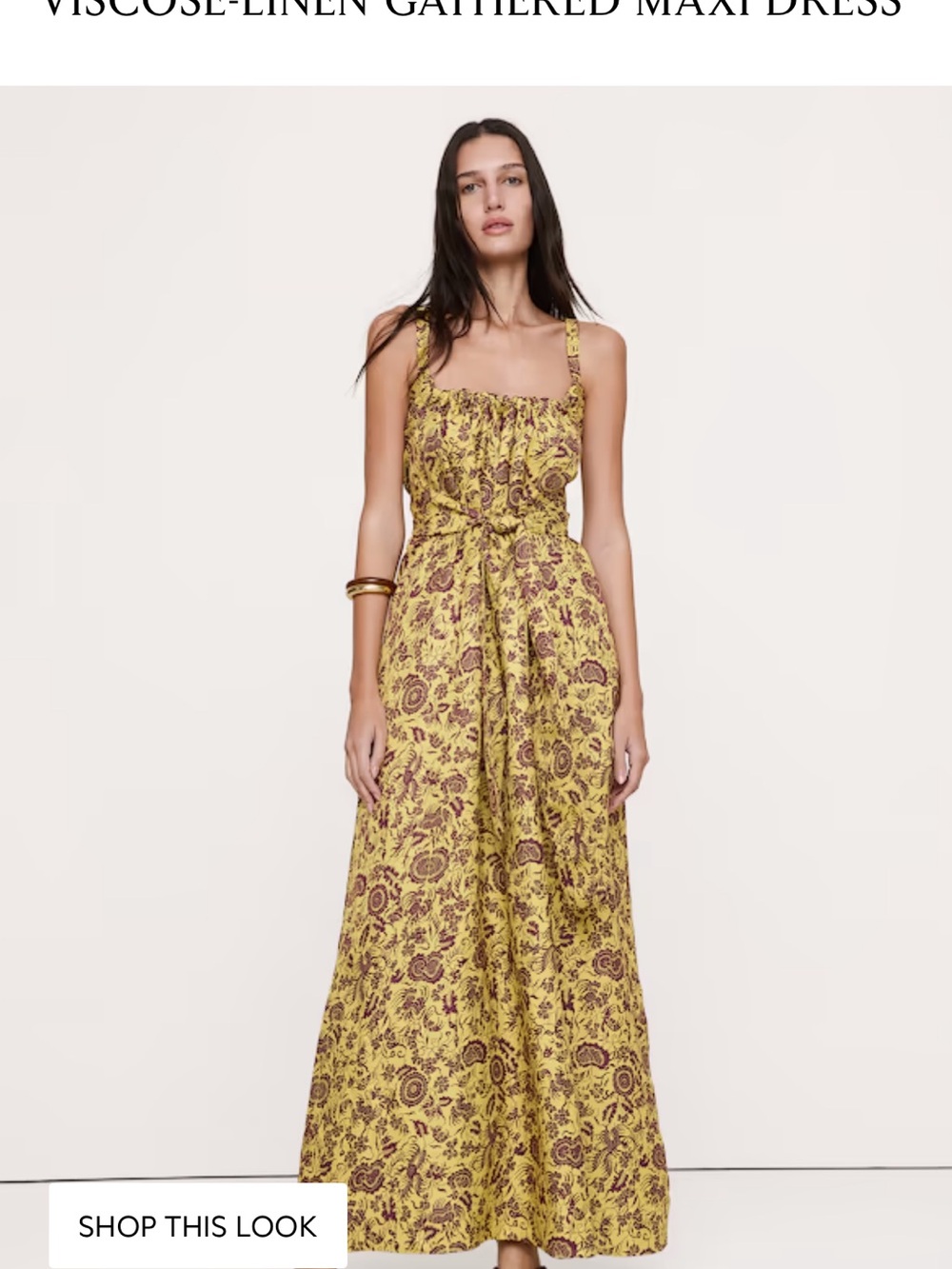 Banana Republic Viscose-Linen Gathered Maxi Dress - Yellow Floral size small
